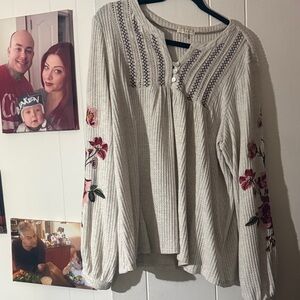 Floral Embroidered Cream Blouse